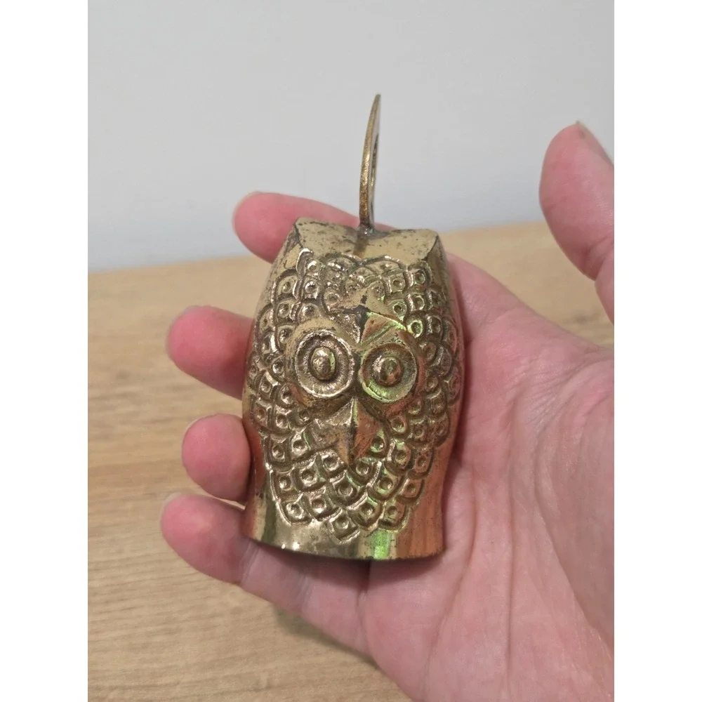 Set Brass Enamel Trinket Dish Leaf Owl + Bell Made in India